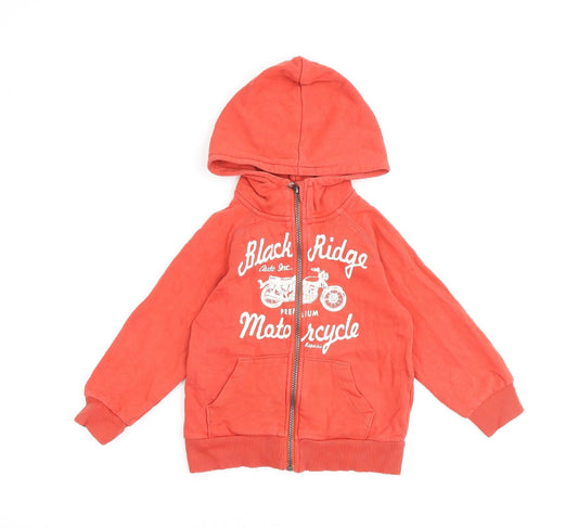 H&M Boys Red Cotton Full Zip Hoodie Size 2-3 Years Zip