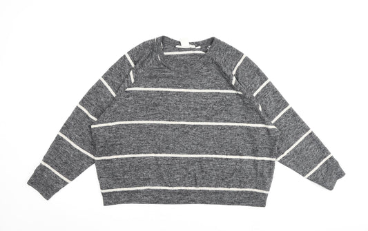 H&M Womens Grey Striped Viscose Pullover Sweatshirt Size M Pullover