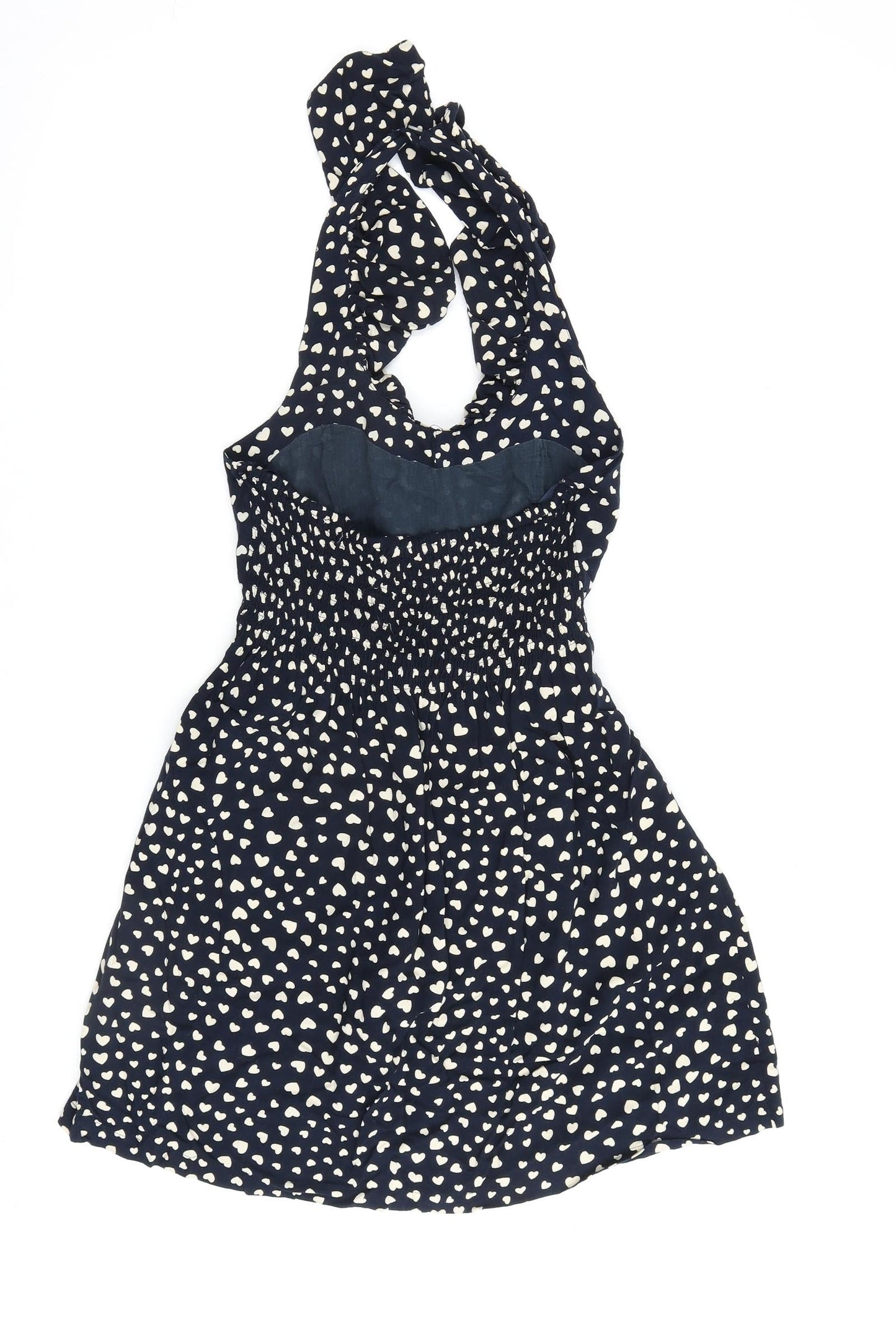 Apricot Womens Blue Geometric Viscose A-Line Size M Halter Button