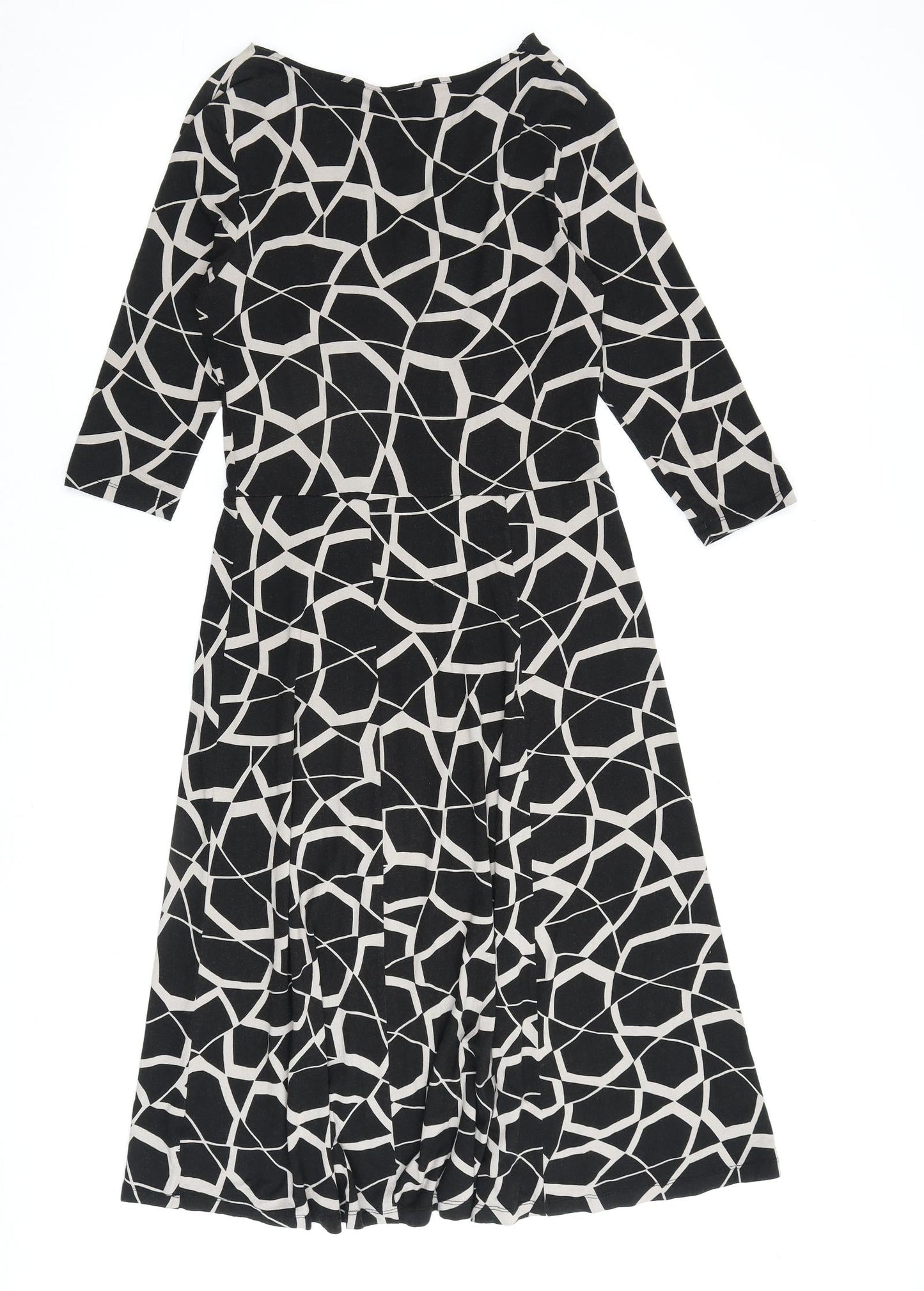 Marks and Spencer Womens Black Geometric Viscose A-Line Size 10 V-Neck Pullover