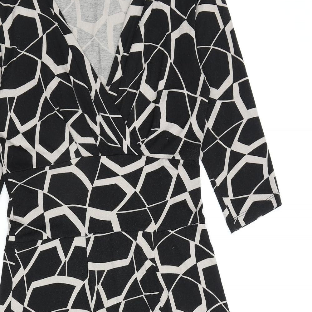 Marks and Spencer Womens Black Geometric Viscose A-Line Size 10 V-Neck Pullover