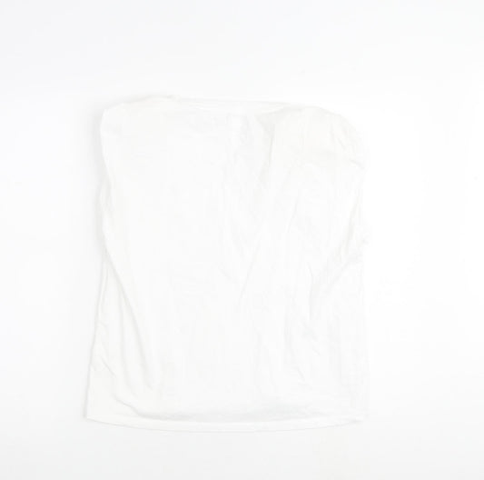 Monki Womens White 100% Cotton Basic Blouse Size XS Round Neck