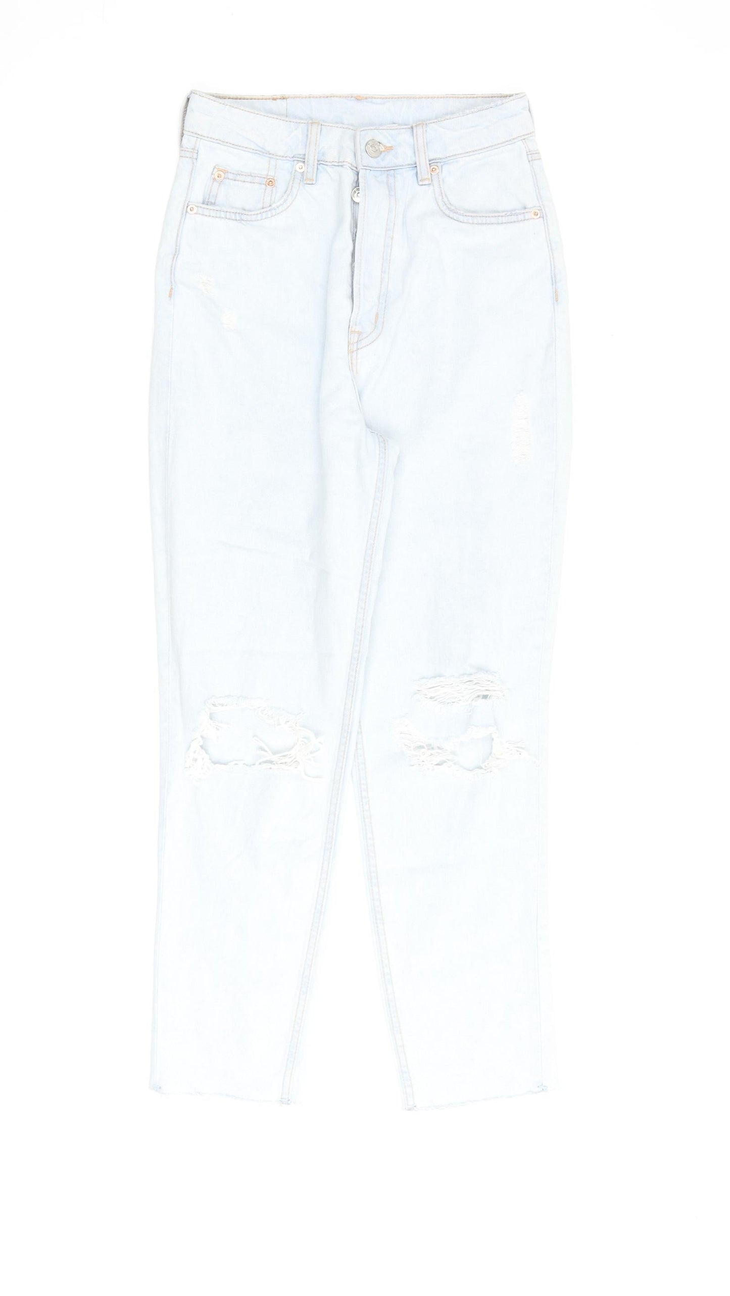 H&M Womens Blue Cotton Straight Jeans Size 6 L26 in Regular Zip