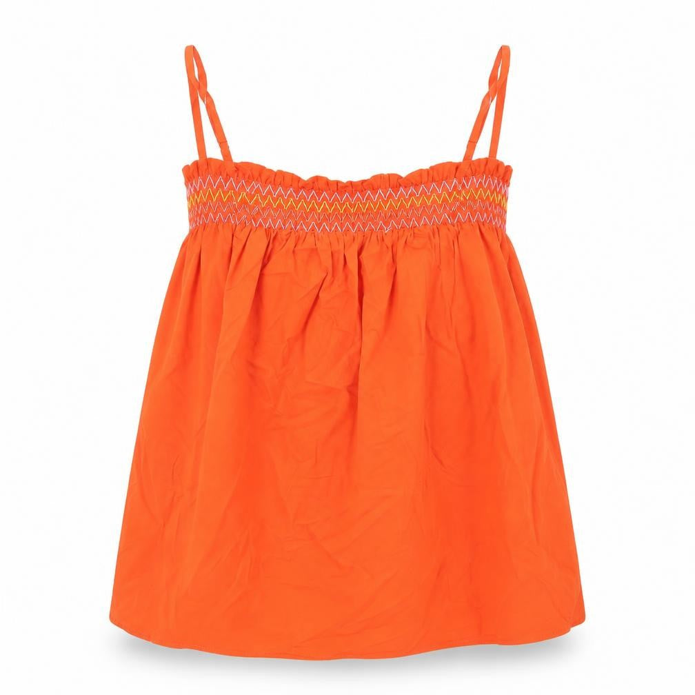 Marks and Spencer Womens Orange 100% Cotton Basic Tank Size 8 Square Neck - Shirred