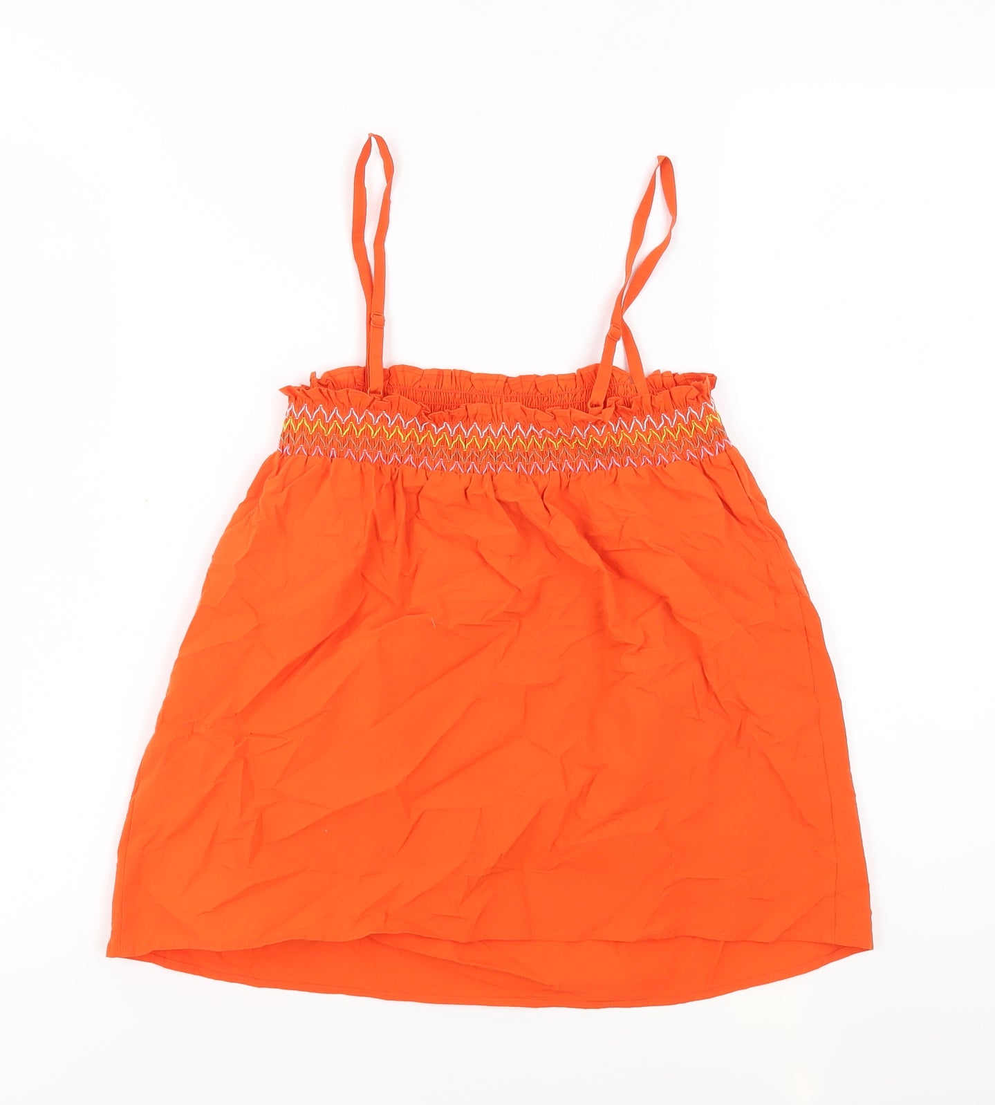 Marks and Spencer Womens Orange 100% Cotton Basic Tank Size 8 Square Neck - Shirred