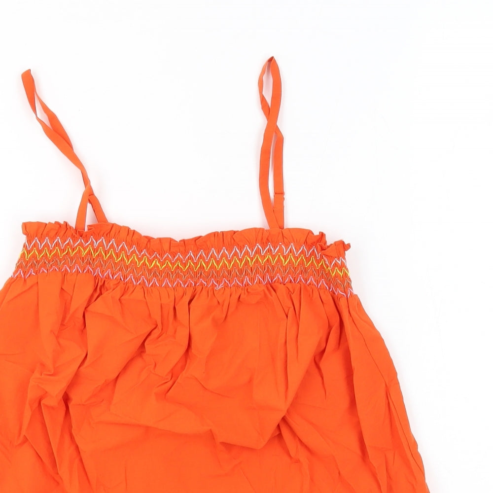 Marks and Spencer Womens Orange 100% Cotton Basic Tank Size 8 Square Neck - Shirred