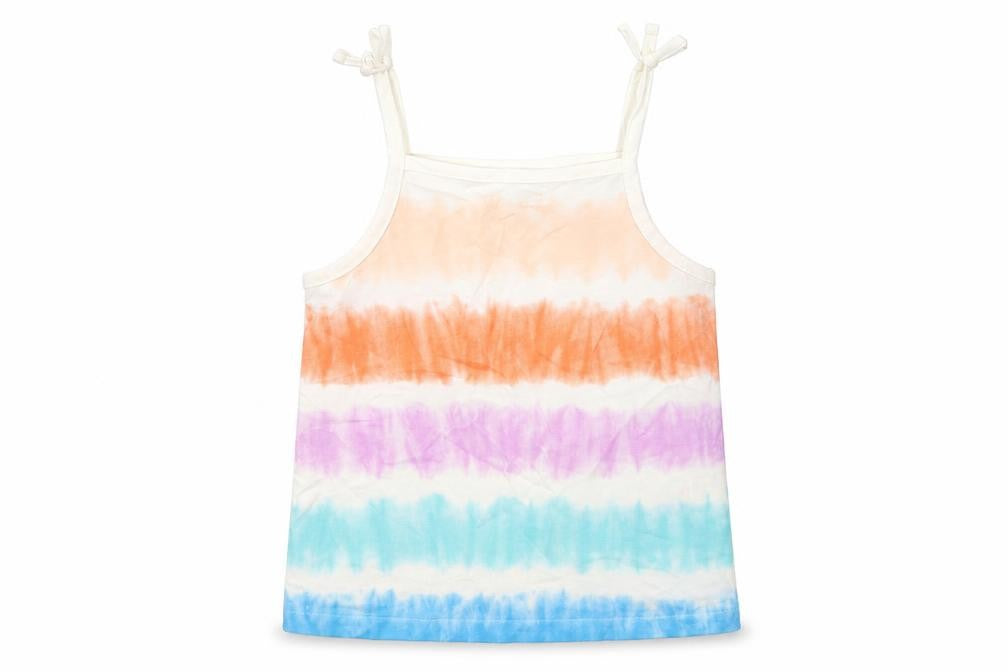 Front view of Marks & Spencer girls’ multicoloured geometric 100% cotton basic tank, years square neck pullover - tie dye