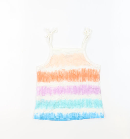 Marks and Spencer Girls Multicoloured Geometric 100% Cotton Basic Tank Size 3-4 Years Square Neck Pullover - Tie Dye