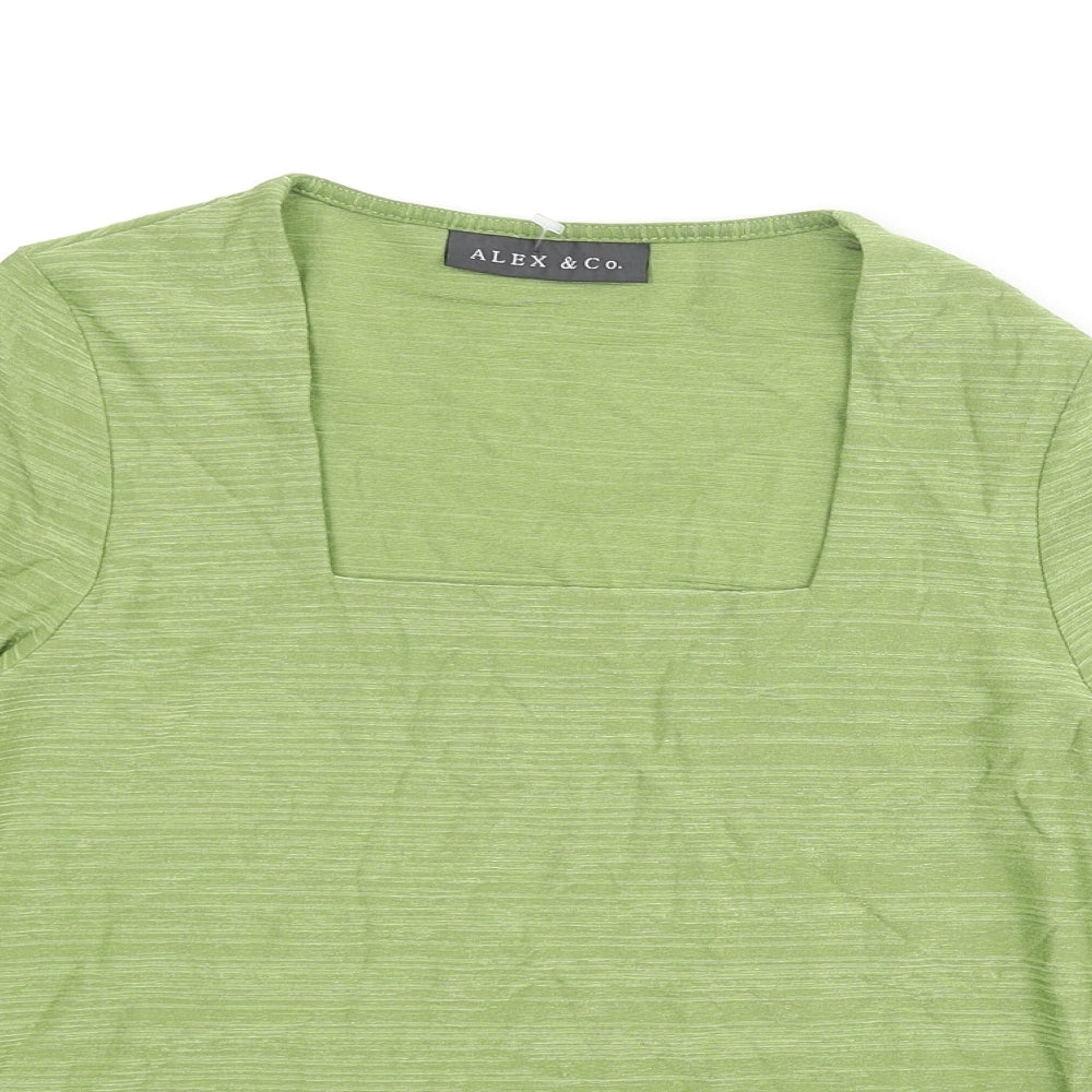 Alex & Co Womens Green Polyamide Basic Blouse Size 8 Square Neck