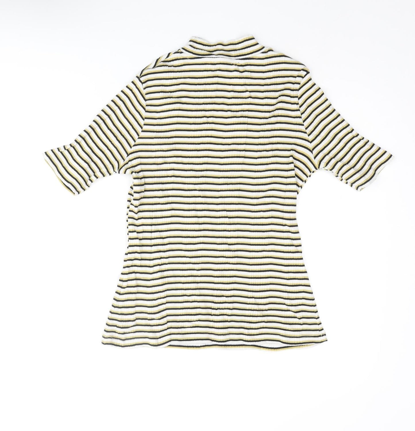 Marks and Spencer Womens Multicoloured Striped Cotton Basic T-Shirt Size 12 Mock Neck