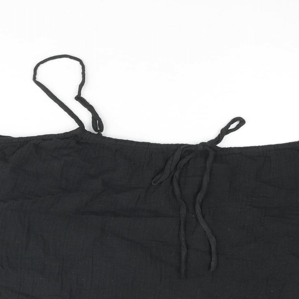 H&M Womens Black Cotton Camisole Blouse Size L Scoop Neck - Bow