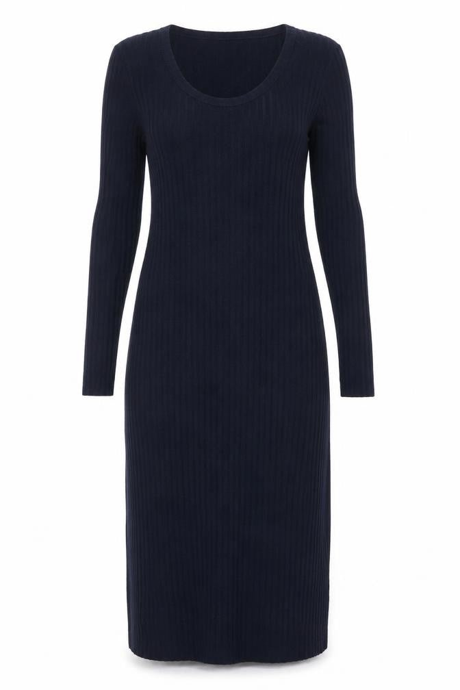 Marks and Spencer Womens Blue Polyester Pencil Dress Size 8 Round Neck Pullover