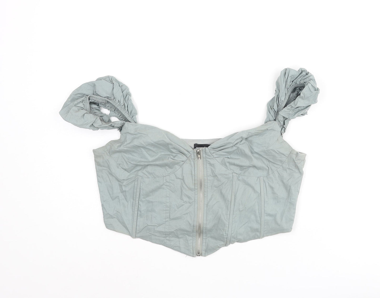 PRETTYLITTLETHING Womens Blue Cotton Cropped Blouse Size 10 Sweetheart - Corset Style