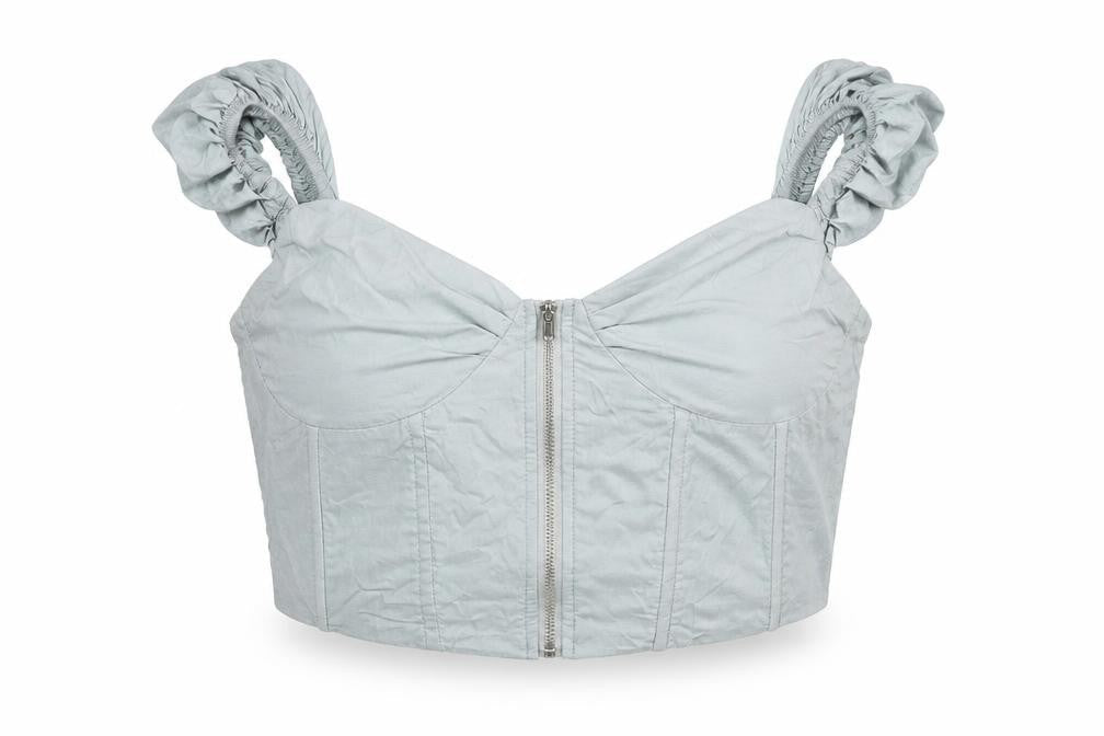 PRETTYLITTLETHING Womens Blue Cotton Cropped Blouse Size 10 Sweetheart - Corset Style