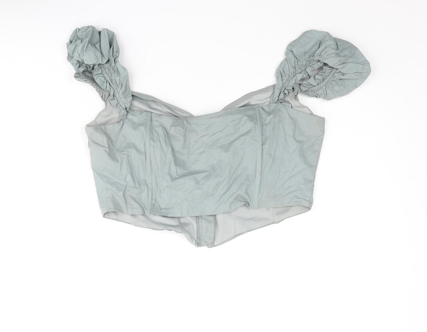 PRETTYLITTLETHING Womens Blue Cotton Cropped Blouse Size 10 Sweetheart - Corset Style