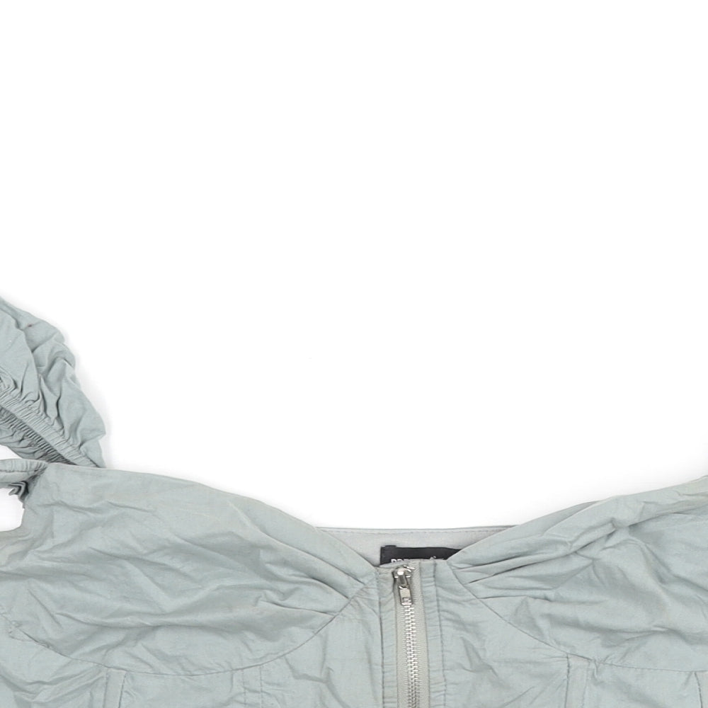 PRETTYLITTLETHING Womens Blue Cotton Cropped Blouse Size 10 Sweetheart - Corset Style