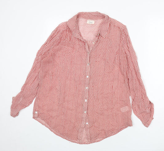 Linea Womens Red Geometric Viscose Basic Button-Up Size 12 Collared - Zig Zag Pattern