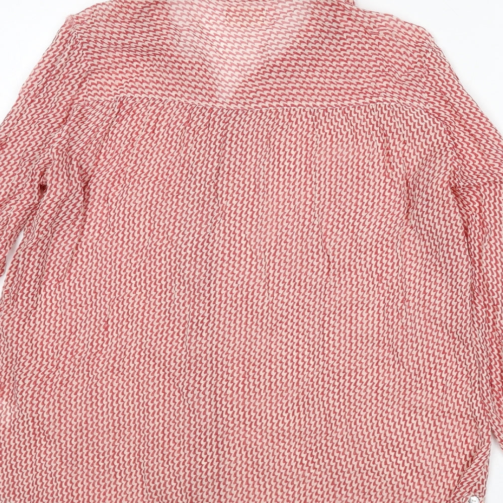 Linea Womens Red Geometric Viscose Basic Button-Up Size 12 Collared - Zig Zag Pattern