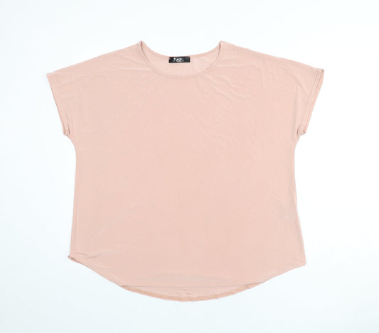 Nicole Collection Womens Pink Polyester Basic T-Shirt Size L Round Neck
