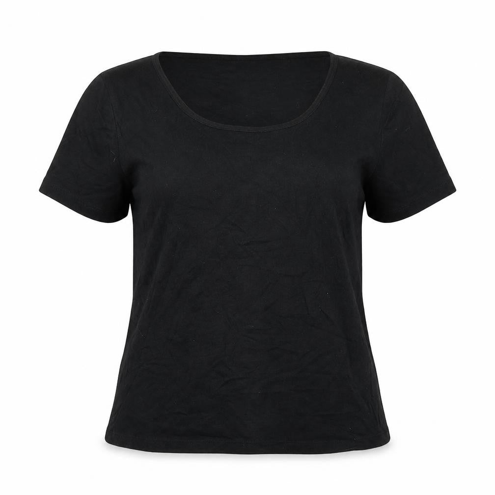 Bonmarché Womens Black 100% Cotton Basic T-Shirt Size M Scoop Neck
