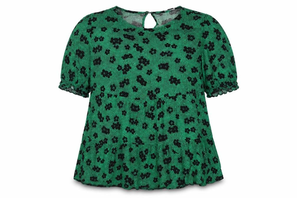 New Look Womens Green Floral Viscose Basic Blouse Size 12 Round Neck - Polka Dot