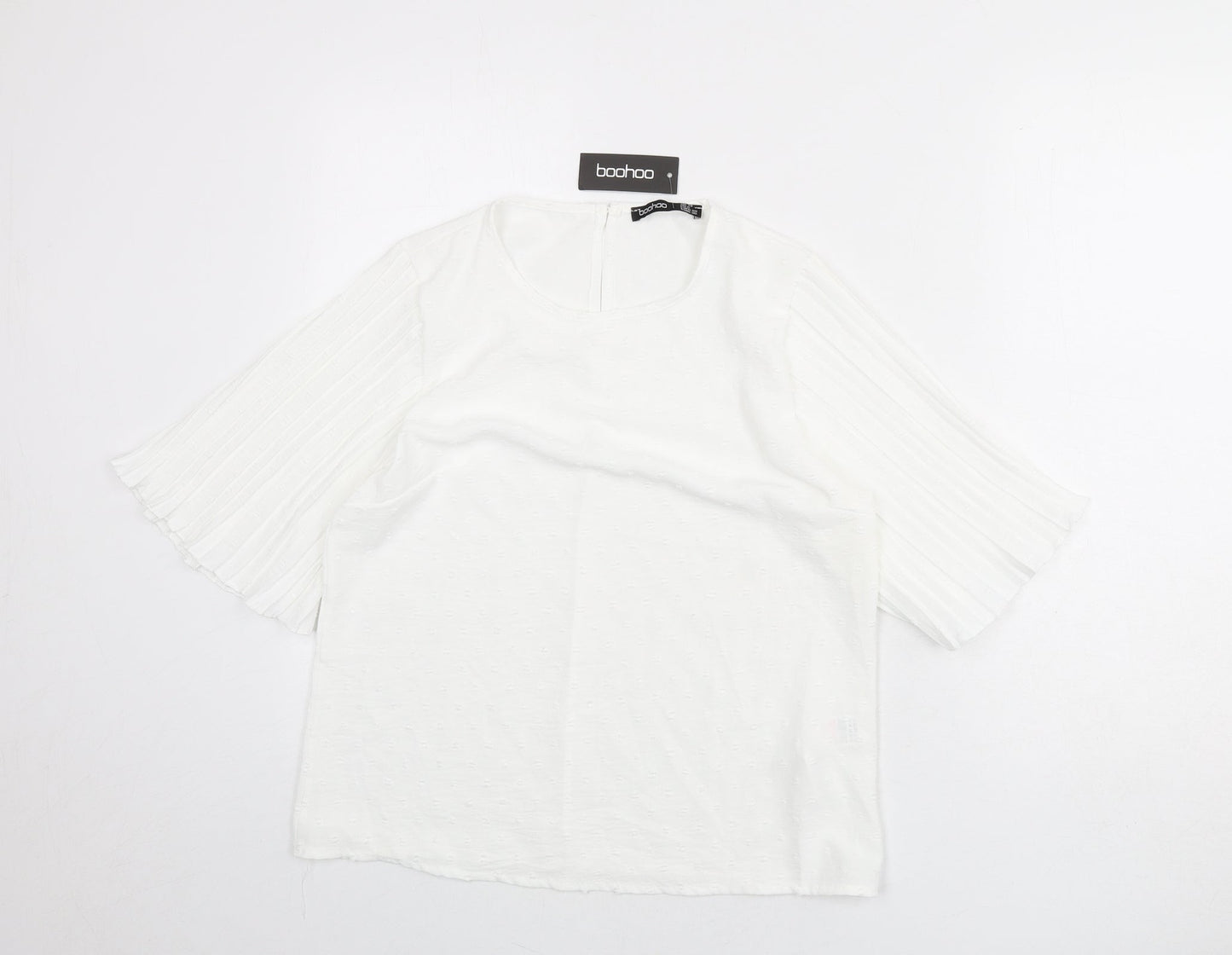 Boohoo Womens White Polka Dot Polyester Basic Blouse Size 10 Round Neck