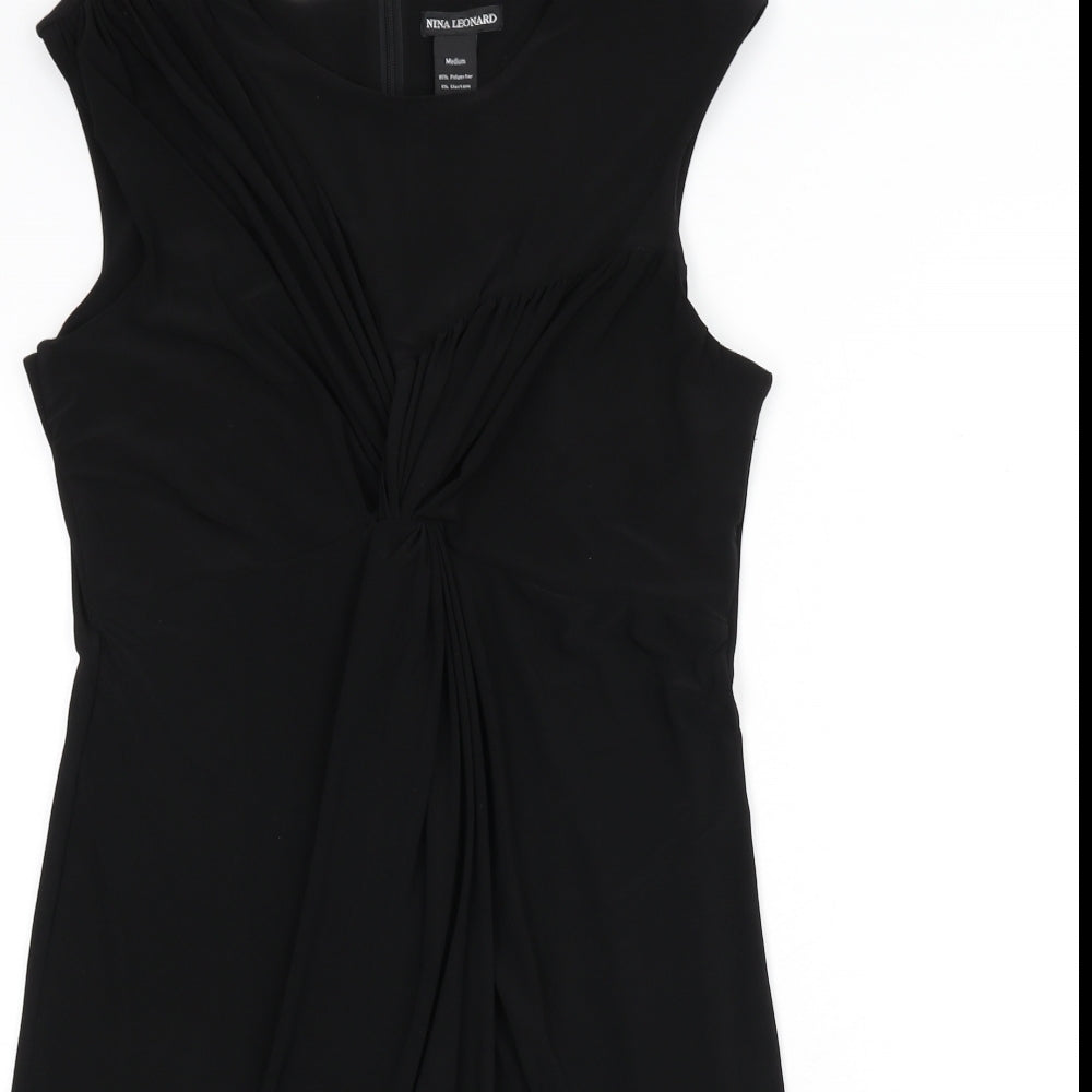 Nina Leonard Womens Black Polyester A-Line Size M Scoop Neck Zip - Knot Front