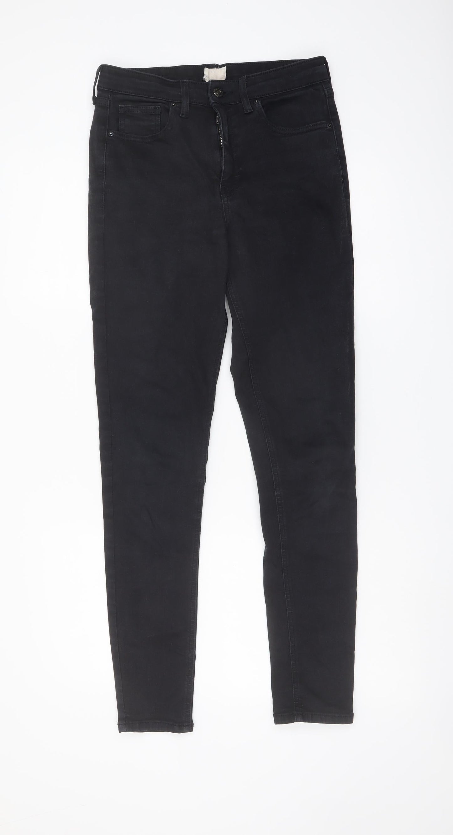 Topshop Womens Black Cotton Skinny Jeans Size 26 in L30 in Regular Button