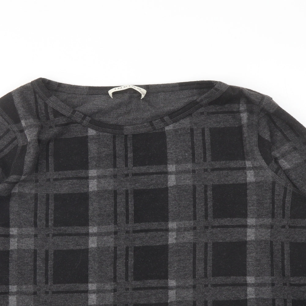 Indigo Womens Green Round Neck Plaid Polyester Pullover Jumper Size 16