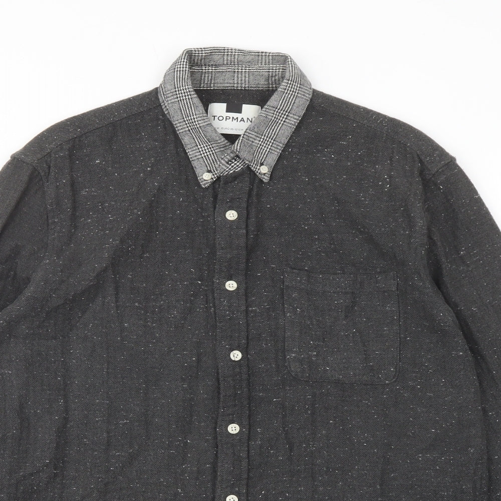 Topman Mens Grey Cotton Button-Up Size M Collared Button