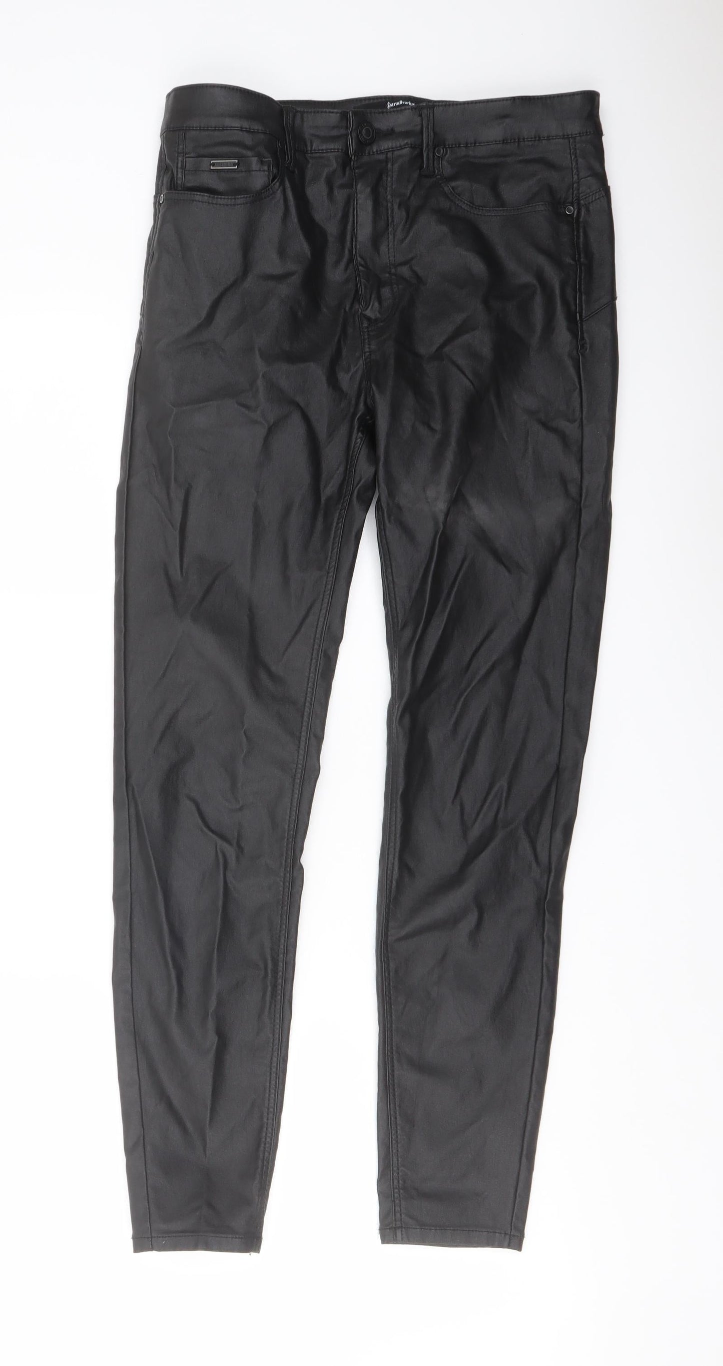 Stradivarius Womens Black Polyester Jegging Trousers Size 12 L27 in Regular Button