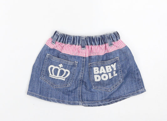 Disney Girls Blue Cotton A-Line Skirt Size 7 Years Regular Pull On - Minnie, Babydoll