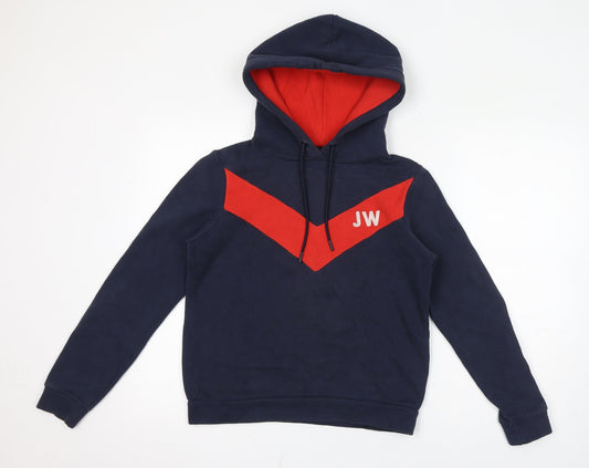 Jack Wills Womens Blue Colourblock Cotton Pullover Hoodie Size 6 Pullover - Logo