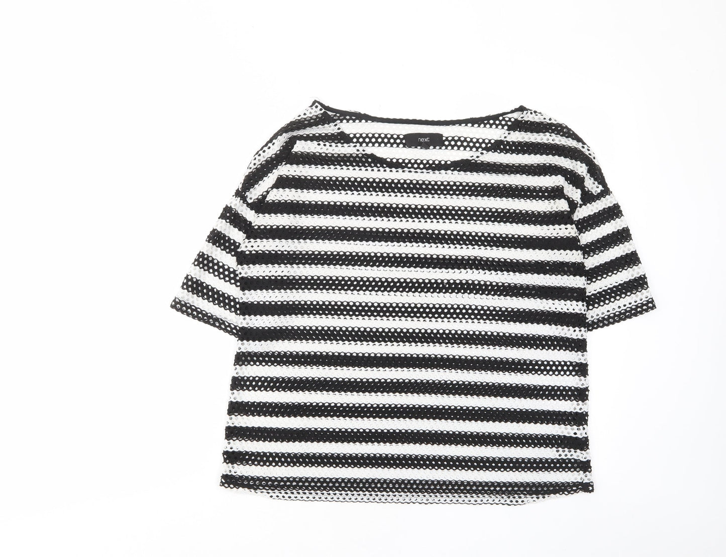NEXT Womens White Striped Polyester Basic T-Shirt Size 12 Crew Neck