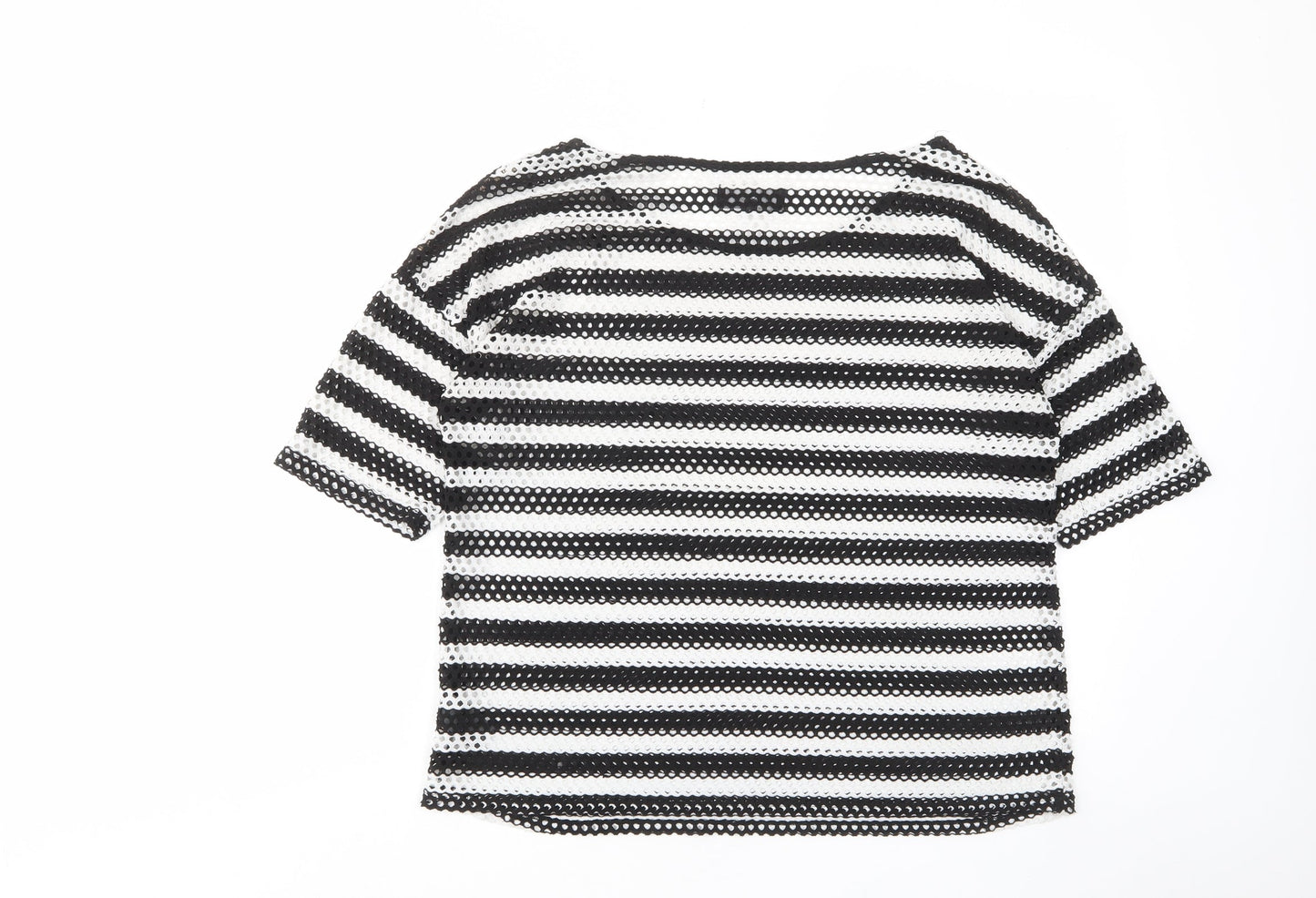NEXT Womens White Striped Polyester Basic T-Shirt Size 12 Crew Neck