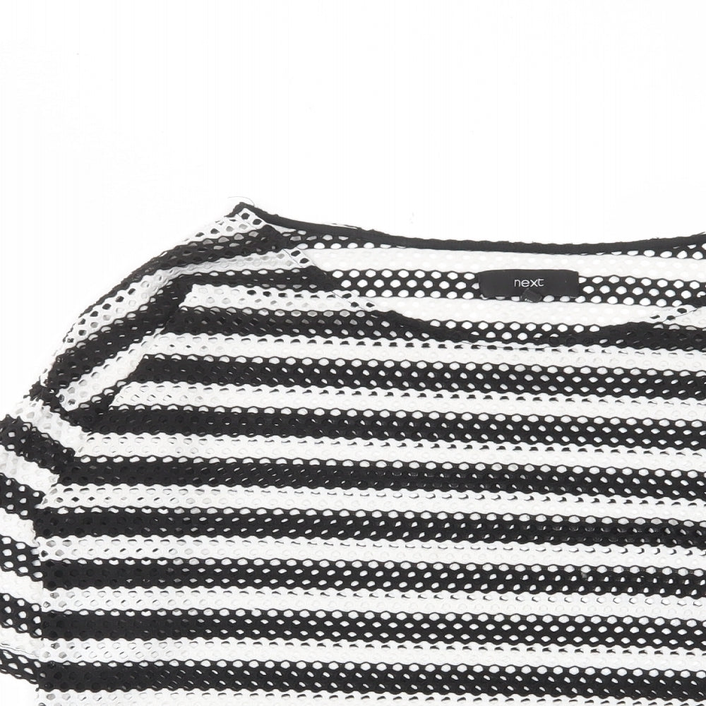 NEXT Womens White Striped Polyester Basic T-Shirt Size 12 Crew Neck