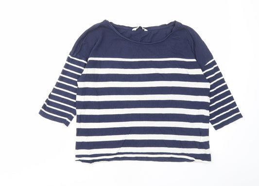 Pull&Bear Womens Blue Striped Cotton Basic T-Shirt Size S Boat Neck