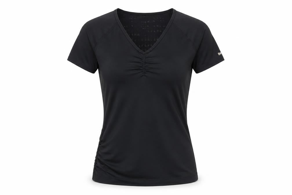 Reebok Womens Black Polyester Basic T-Shirt Size S V-Neck Pullover