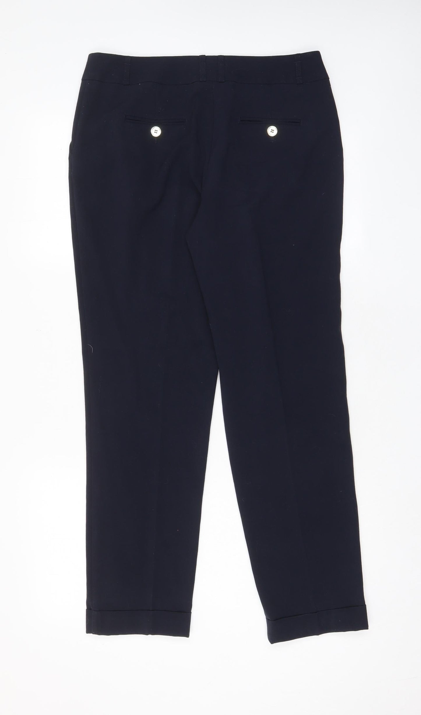 M&Co Womens Blue Polyester Trousers Size 12 L28 in Regular Hook & Eye - Pleated, Pockets