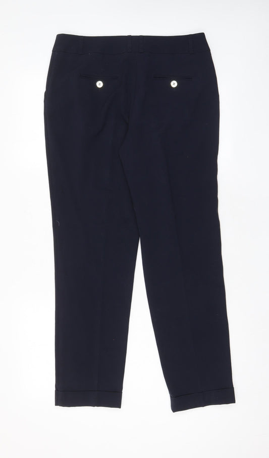 M&Co Womens Blue Polyester Trousers Size 12 L28 in Regular Hook & Eye - Pleated, Pockets