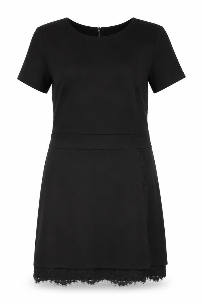 French Connection Womens Black Cotton A-Line Size 14 Crew Neck Zip - Lace