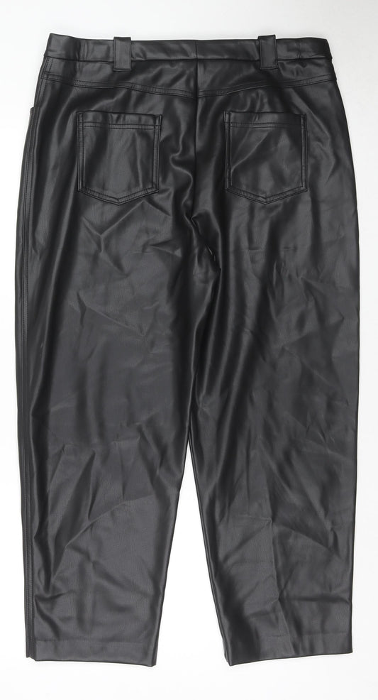 Marks and Spencer Womens Black Polyester Trousers Size 18 L24 in Regular Zip