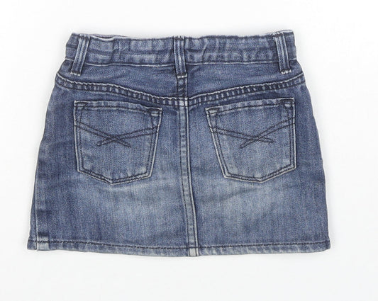 Gap Girls Blue Cotton Mini Skirt Size 4 Years Regular Zip