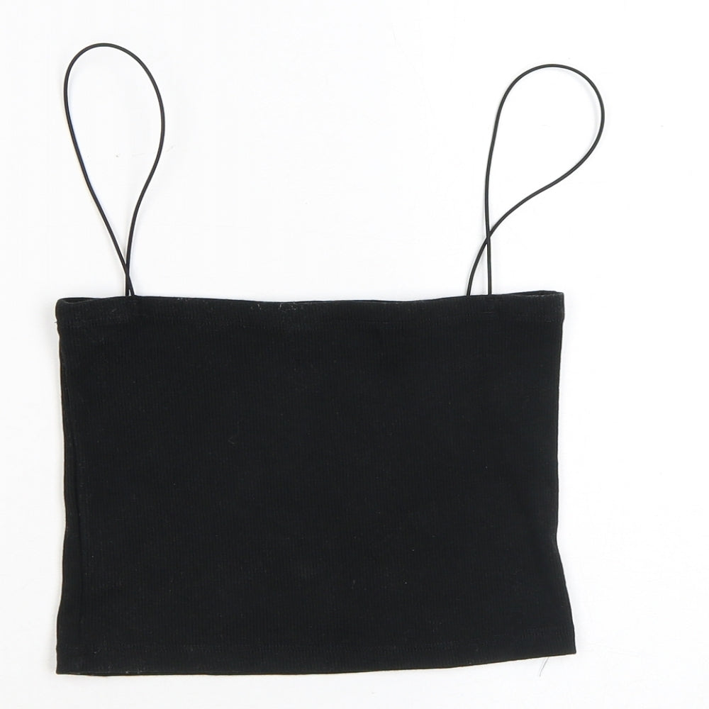 Pull&Bear Womens Black Cotton Cropped Tank Size L Square Neck