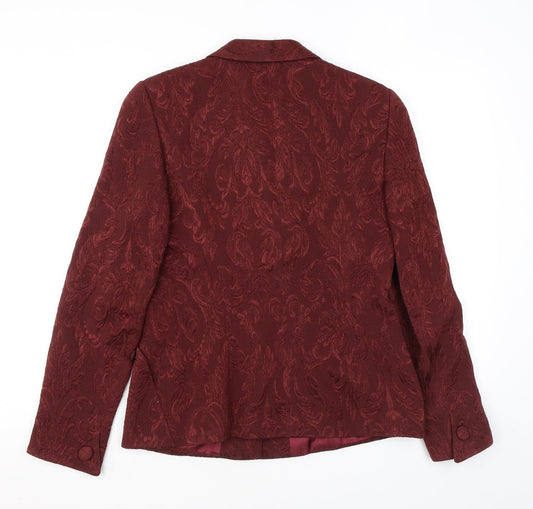 Antonette Womens Red Geometric Jacket Blazer Size 14 Button
