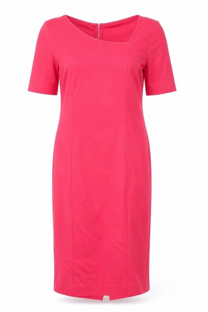Isabella Oliver Womens Pink Viscose Pencil Dress Size 14 Scoop Neck Zip - Asymmetric Neckline