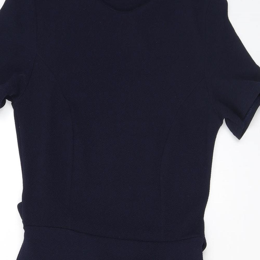 Boohoo Womens Blue Polyester Bodycon Size 10 Round Neck Tie