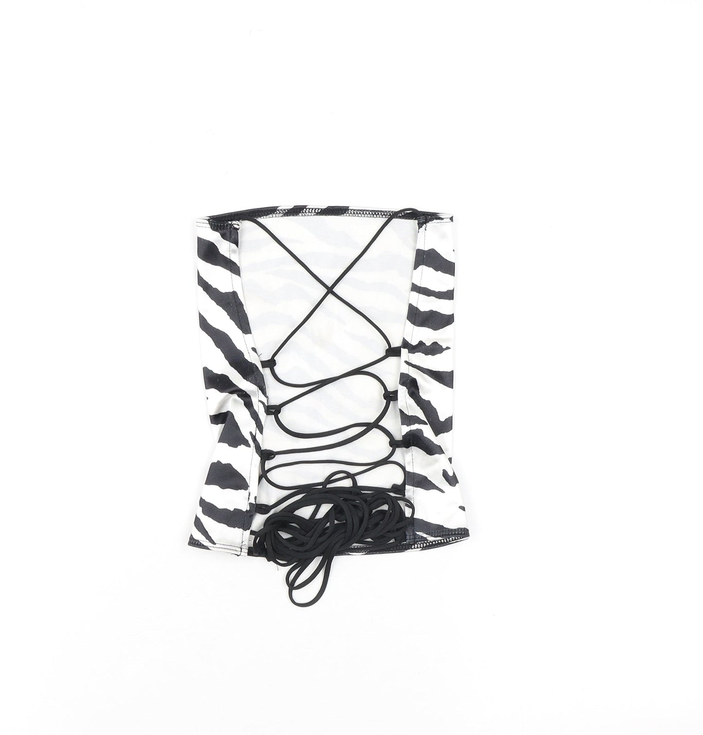 Motel Womens White Animal Print Polyester Cropped Tank Size L Off the Shoulder - Zebra Print Open Back