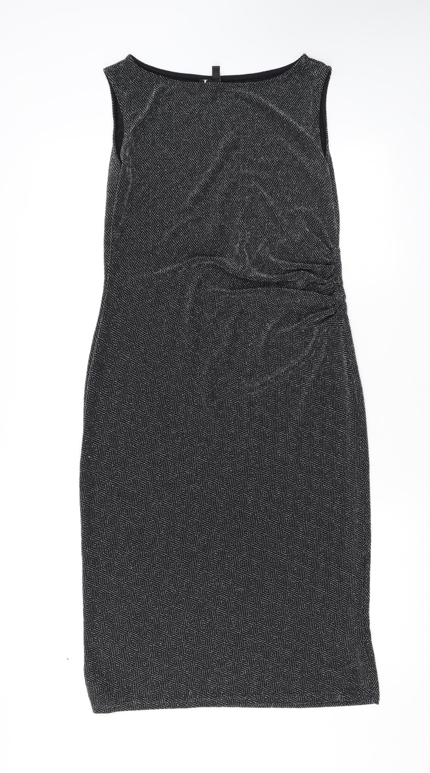 Izabel London Womens Silver Geometric Nylon Tank Dress Size 14 Round Neck Pullover - Sparkle