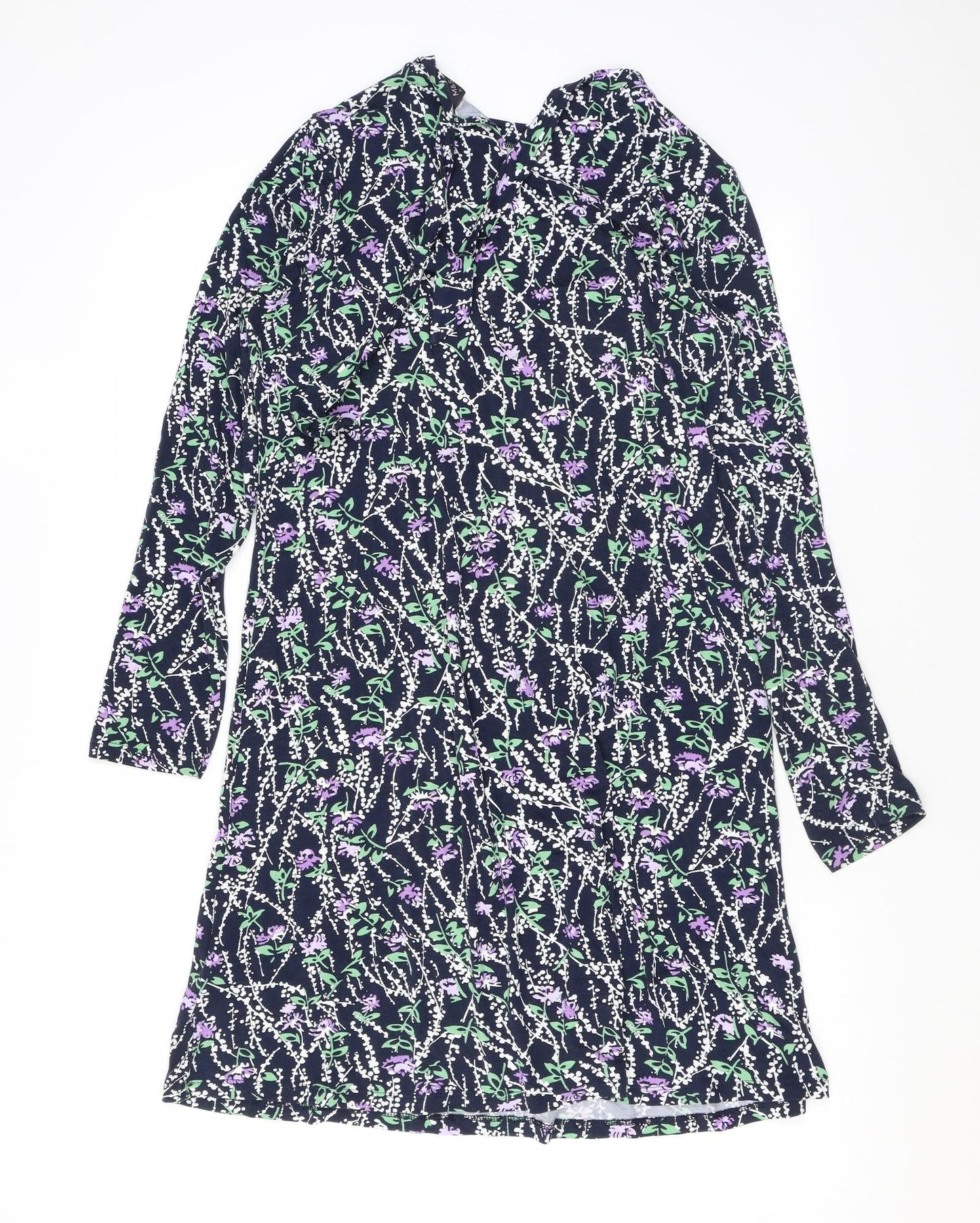 Marks and Spencer Womens Black Floral Viscose A-Line Size 10 Mock Neck Pullover